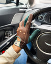 THE OUTLIERMAN gloves CENTENARY | 24 Hours of Le Mans - Driving Gloves - Heritage Brown/British Green/Ivory