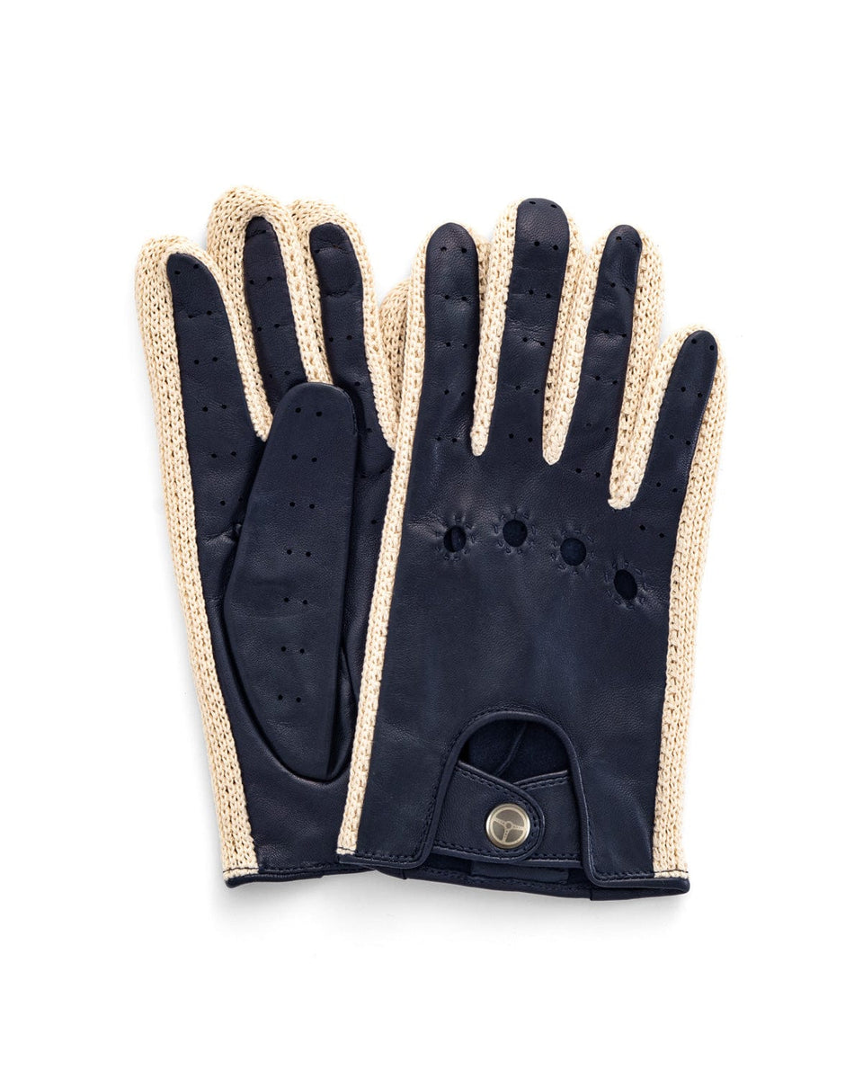 Gran Turismo - Leather and Cotton Crochet Driving Gloves - Navy
