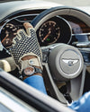 BESPOKE - Fingerless Peccary Leather Driving Gloves - Beige/Blue