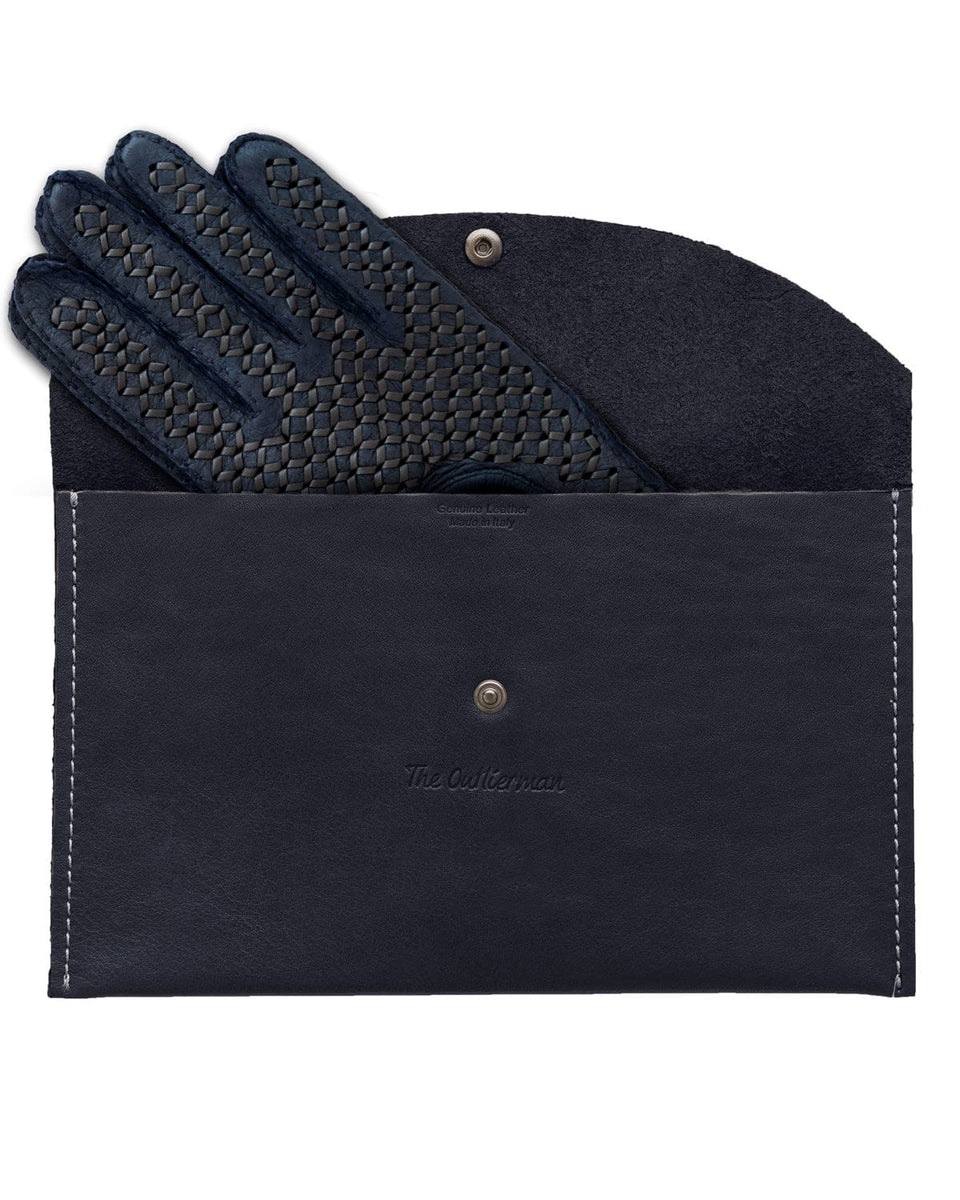 Bespoke - Peccary Leather Driving Gloves - Blue/Dark Grey – THE