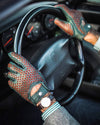 THE OUTLIERMAN gloves BESPOKE - Peccary Leather Driving Gloves - Dark Green/Cognac