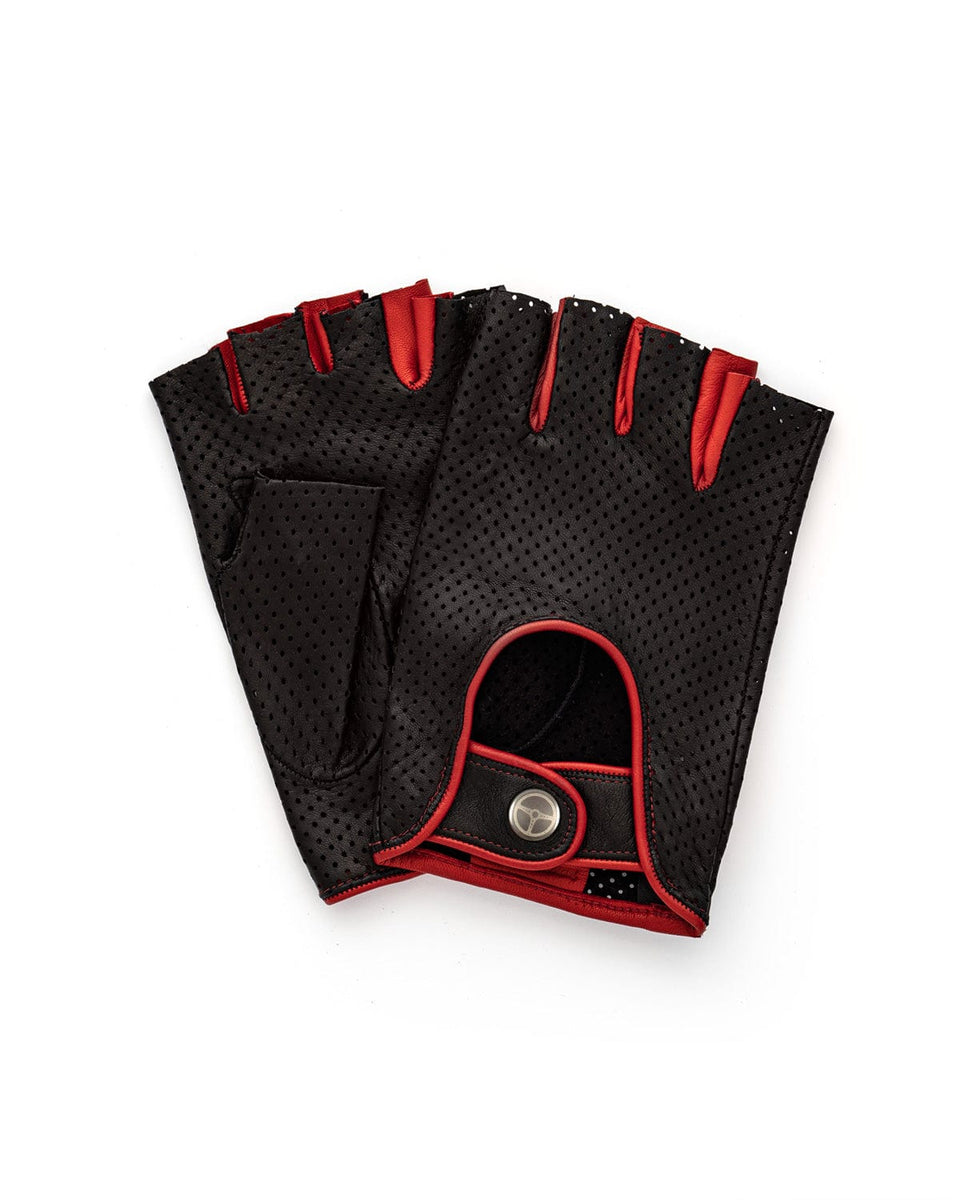 Bad One Fingerless Leather Driving Gloves Black/Red THE OUTLIERMAN