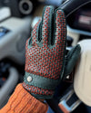 THE OUTLIERMAN gloves BESPOKE - Peccary Leather and Cashmere Driving Gloves - Dark Green/Cognac