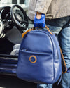 GLOBETROTTER - Full-grain Leather Backpack - Blue/Tan