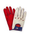 THE OUTLIERMAN gloves ARNAGE 24 Heures du Mans - Ladies Driving Gloves - Bianco Italia/Racing Red/Tour de France Blue