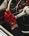 THE OUTLIERMAN gloves AUTHENTIC RACE MK2 - Fingerless Leather Driving Gloves - Red/Black