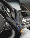 THE OUTLIERMAN gloves BESPOKE - Peccary Leather Driving Gloves - Blue/Dark Grey