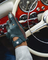GRAN TURISMO - Leather and Cotton Crochet Driving Gloves - British Green/Cognac