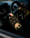 THE OUTLIERMAN gloves POWERSLIDE - Fingerless Suede Driving Gloves - Dark Grey/Yellow