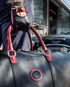 GLOBETROTTER - Full-grain Leather Weekender Garment Bag - Black/Red